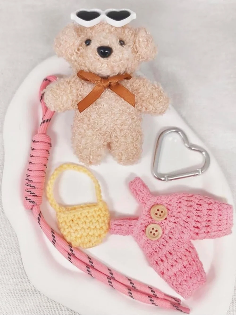 Teddy bear bag charm keychain with outfit dress her up NOT FROM TEMU